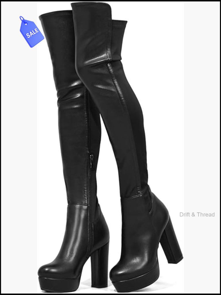 Over The Knee Boots Chunky Heel Platform Side Zipper